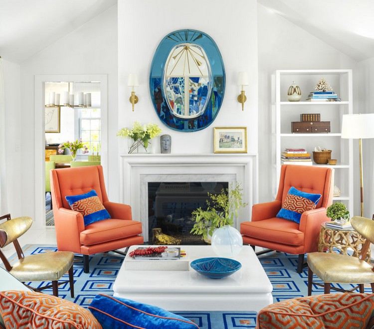 einrichtungsbeispiele-wohnzimmer-farb-akzente-orange-blau-muster
