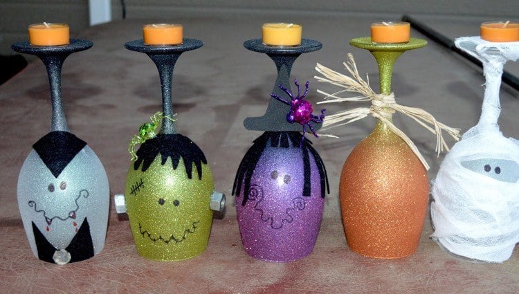 glas-bemalen-ideen-weingläser-teelichthalter-halloween-dekorationen