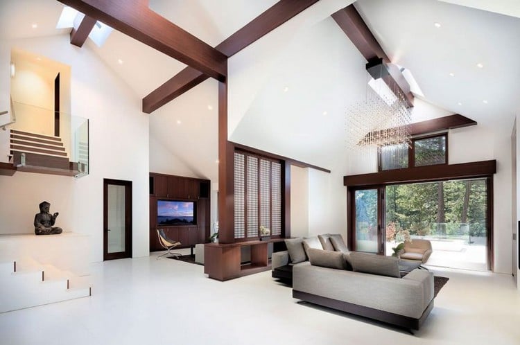 Holzbalken an der Decke wohnzimmer-modern-weiß