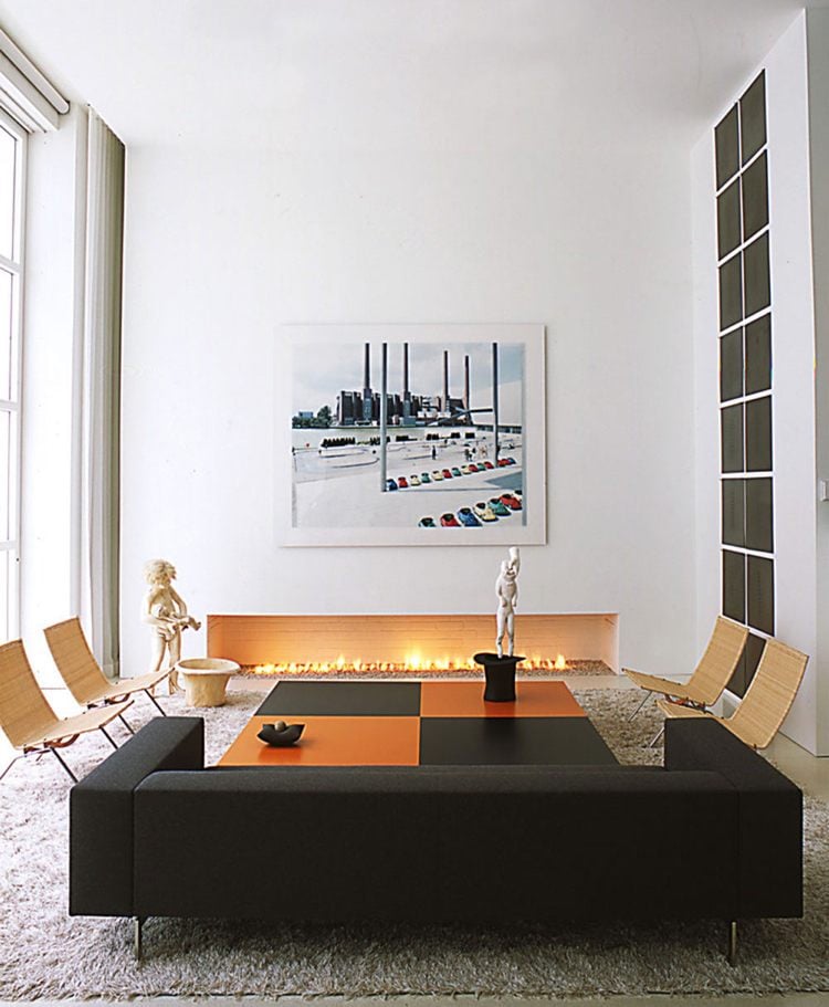Kamin ohne Schornstein -minimalistisch-wohnzimmer-flache-möbel