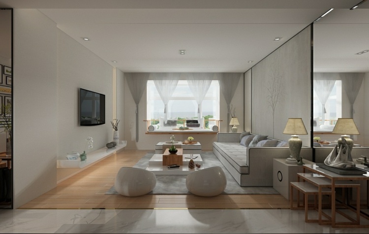minimalistisch wohnen wohnzimmer-weiß-wandfarbe-schlicht-möbel-modern