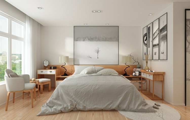 minimalistisch-wohnen-zen-schlafzimmer-atmosphäre-komfort-bett-stuhl-lounge