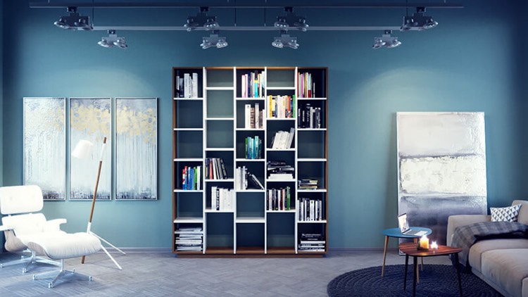 Modulare Bücherregale dunkles-holz-weiss-wohnzimmer