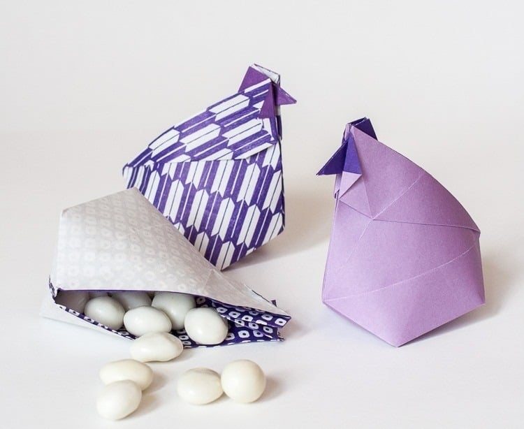 origami-ostern-falten-huhn-papier-tüte-bonbons