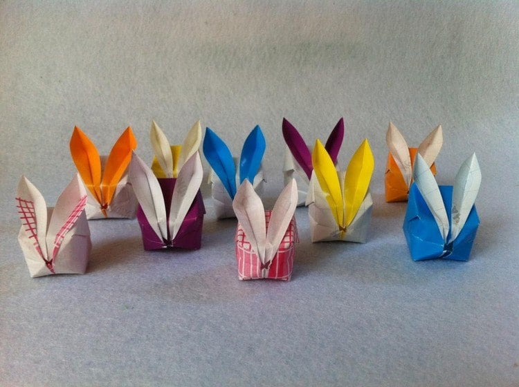 Origami zu Ostern hasen-falten-bunt-osterhasen