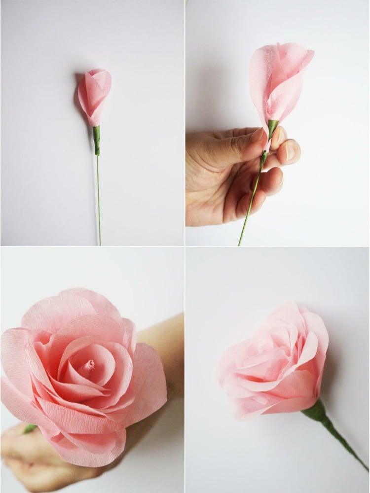 papierblumen-basteln-kindern-rose-selber-machen-anleitung-erwachsene-kinder-hübsch