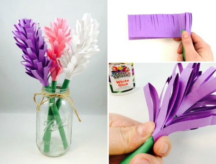 papierblumen basteln mit kindern hyazinthe-selbermachen-anleitung-frühling-deko