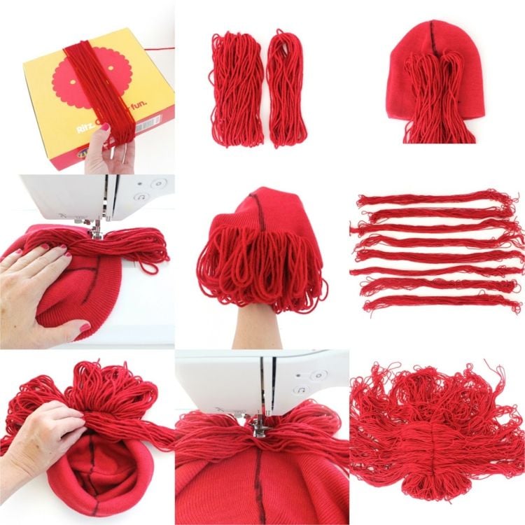 perücke selber machen anleitung-kostüm-accessoire-rote-wolle