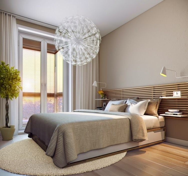 schlafzimmergestaltung-ideen-modern-holzlatten-kopfteil-kleiner-raum-wenig-platz