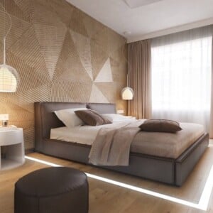 schlafzimmergestaltung-ideen-modern-holzlatten-muster-dreieck-creme-braun-beige