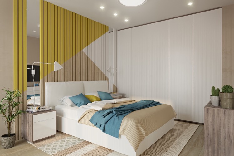 schlafzimmergestaltung-ideen-modern-lamellenwand-vertikal-spiegel-kombination-farbe-muster