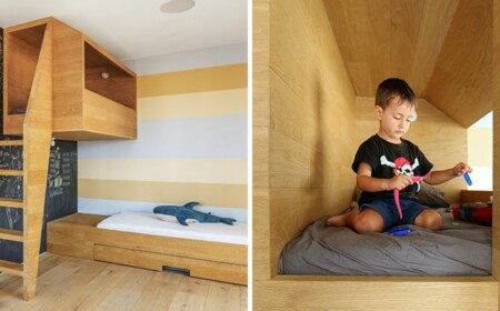 pielhaus-holz-kinderzimmer-schlafzimmer-junge-bett-treppen-plüschtier-wandgestaltung-tafelfarbe-1