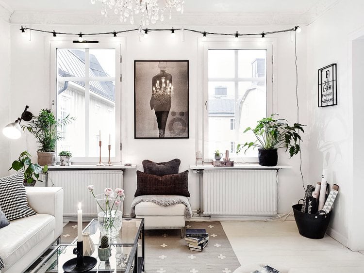 Skandinavischer Teppich -design-gewebt-grau-wohnzimmer-weiss