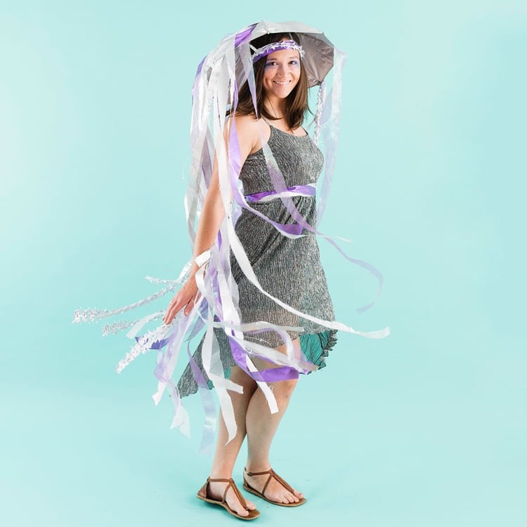 Unterwasser Kostüm qualle-selber-machen-dame-regenschirm-hut