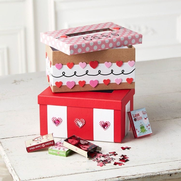 Valentinstag basteln kinder-ideen-schuhkartons-boxen
