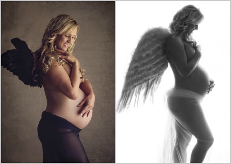 babybauchfotos-selber-machen-schwangerschaftsfotos-ideen-tipps-schwarz-weiss-engel