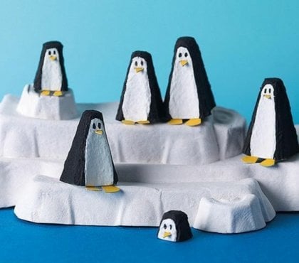 basteln mit eierschachteln pinguine-idee-einfach-bemalen