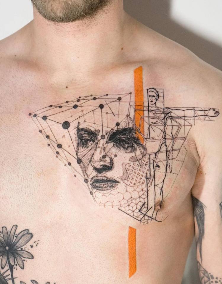 brust-tattoo-motive-geometrisch-fein-aquarell-darstellende-geometrie