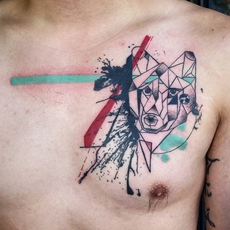brust-tattoo-motive-tätowierung-abstrakt-geometrisch-wolf