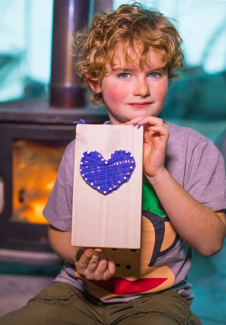 fadenbild herz basteln mit kind