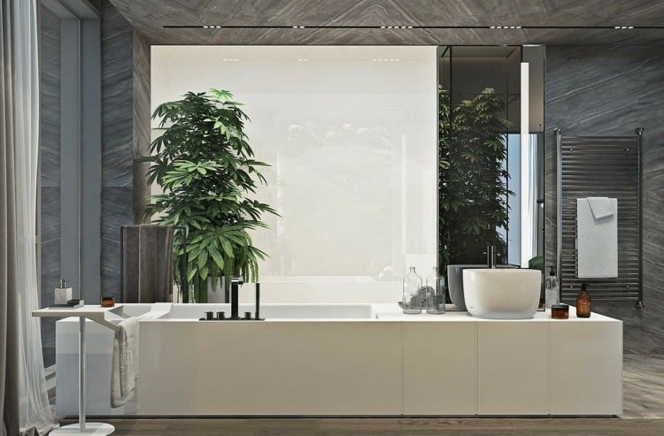 graue-möbel-elegant-gestalten-erdtöne-pflanzen-deko-inneneinrichtung