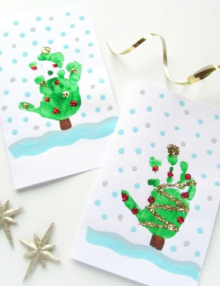 handabdruck-bilder-kinder-weihnachten-grusskarten-tannenbaum-glitzer
