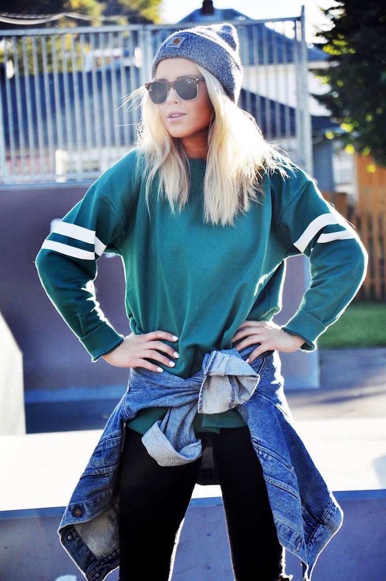hipster-mode-damen-sportlich-mütze-sonnenbrille-sweatshirt