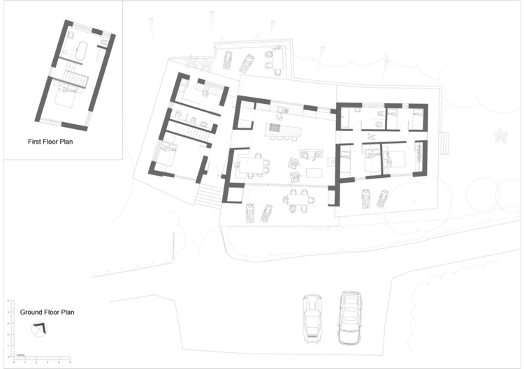 holz-fassade-grundriss-räume-parkplatz-idee-innenbereich