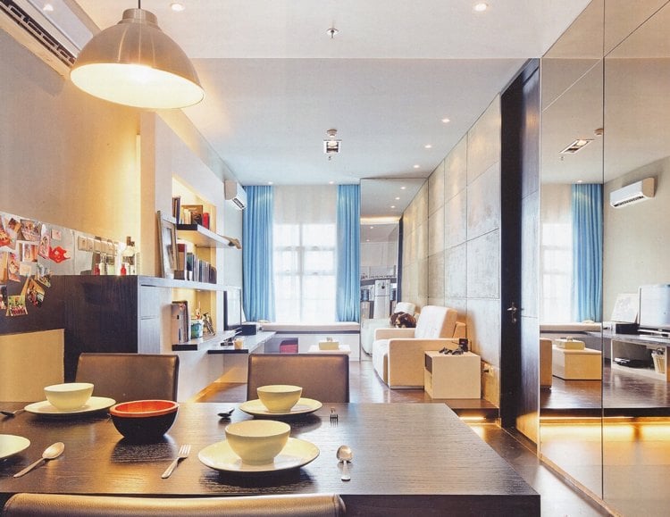 Kleine Wohnung einrichten -reflektierende-oberfläche-spiegel-modern