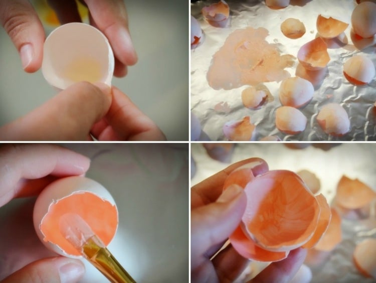 kranz mit eierschalen basteln einfach-idee-blumen-diy-pinsel-malen