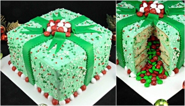 kuchen-mit-überraschung-weihnachten-geschenk-m-und-m-torte