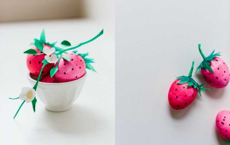lustige Ostereier -gestalten-erdbeeren-blüten-papier