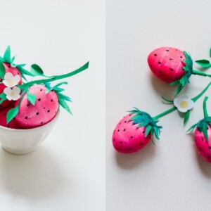 lustige-ostereier-gestalten-erdbeeren-dekorieren-bemalen-blüten-grün