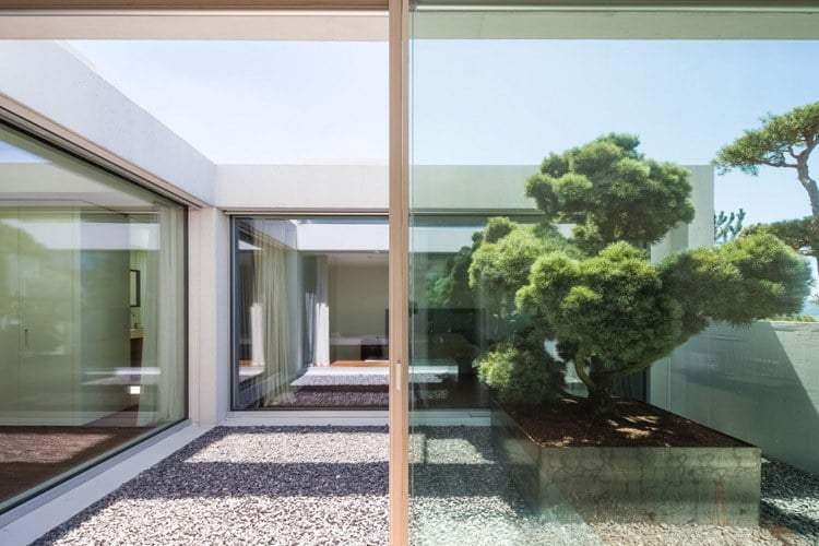 minimalistischer-garten-innengarten-kies-kieselsteine-kiefer-japanisch