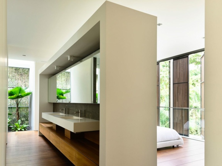 offenes-wohnzimmer-minimalistisches-schlafzimmer-waschkonsole-raumteiler