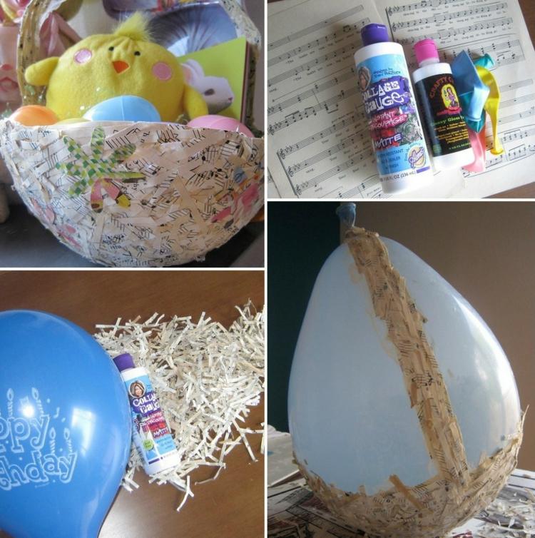 osterkörbchen-basteln-kindern-pappmaché-notenpapier-luftballon-ideen