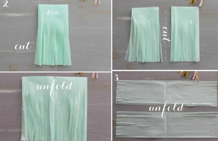 party-deko-ideen-selbermachen-papier-schneiden-mintgrün-fransen-falten