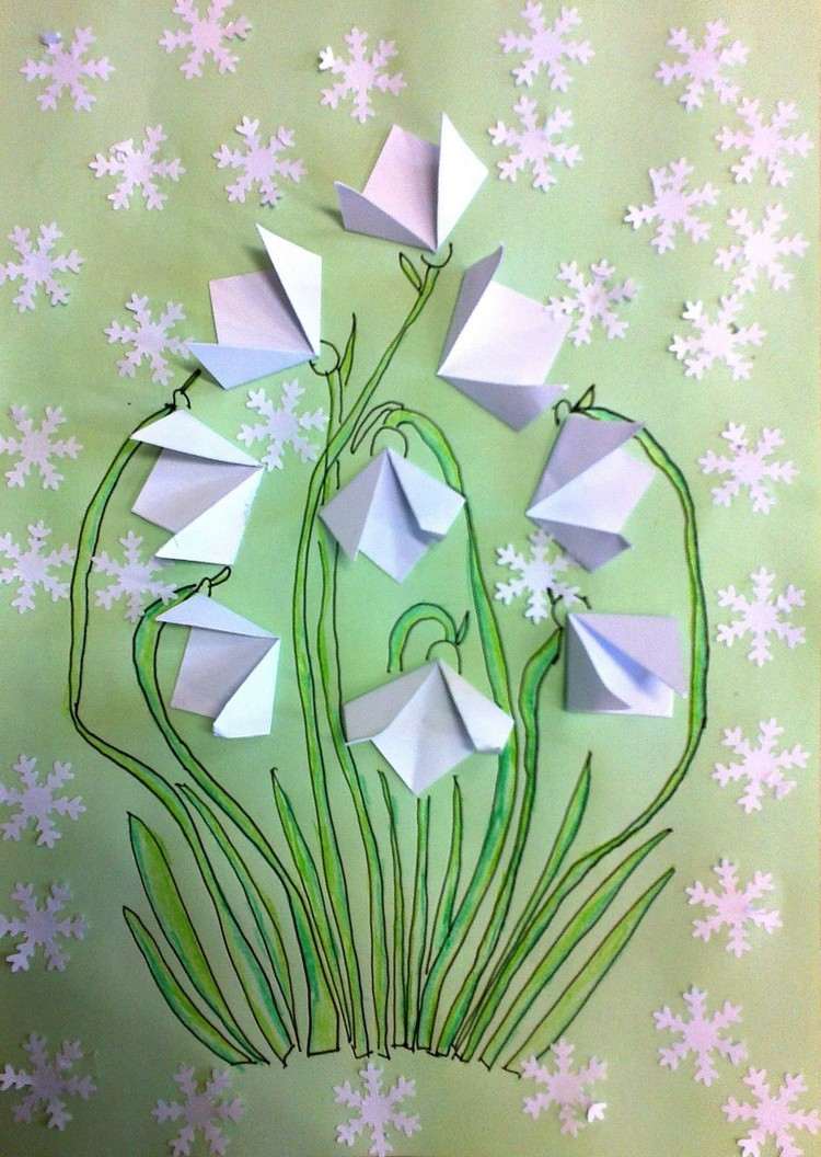 schneeglöckchen-basteln-origami-falten-papier-bastelideen-kinder