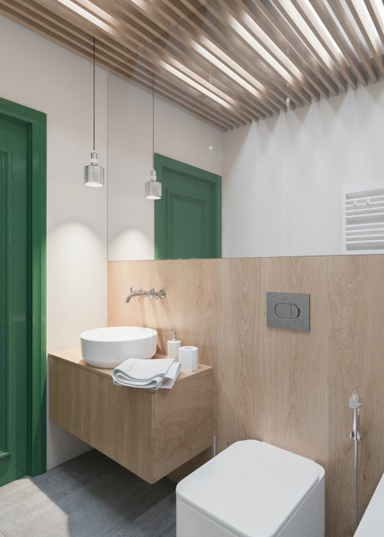 wohnung inspiration badezimmer-waschschrank-grün-tür-holz-verkleidung