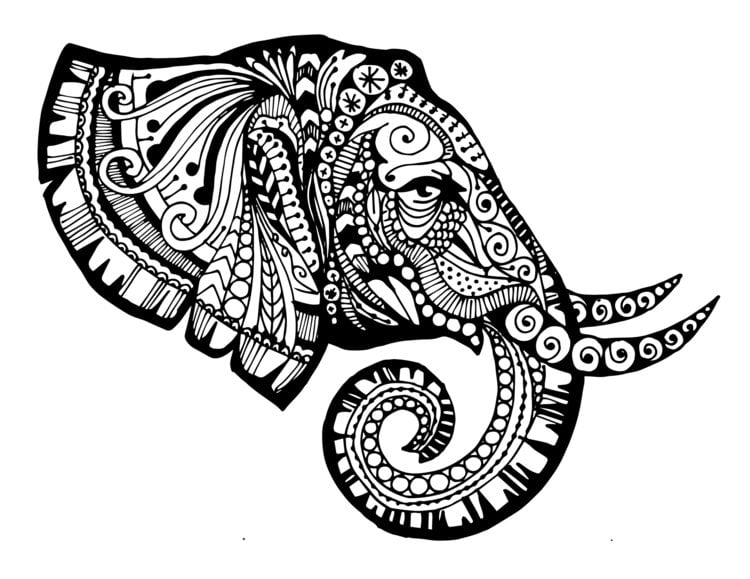 zentangle vorlagen malvorlagen-elefant-tiere-verschnörkelte-muster