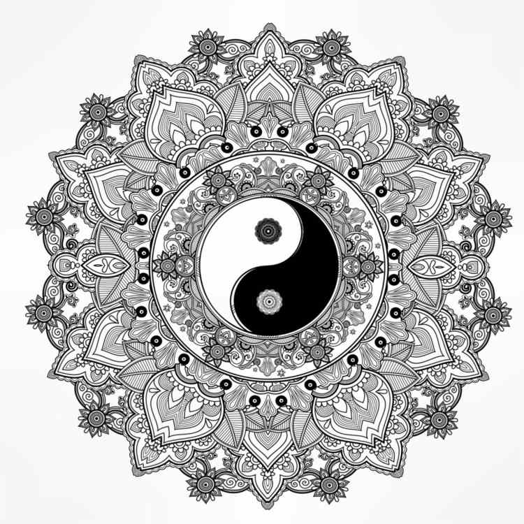 zentangle vorlagen muster-mandala-erwachsene-yin-yang-schwarz-weiß