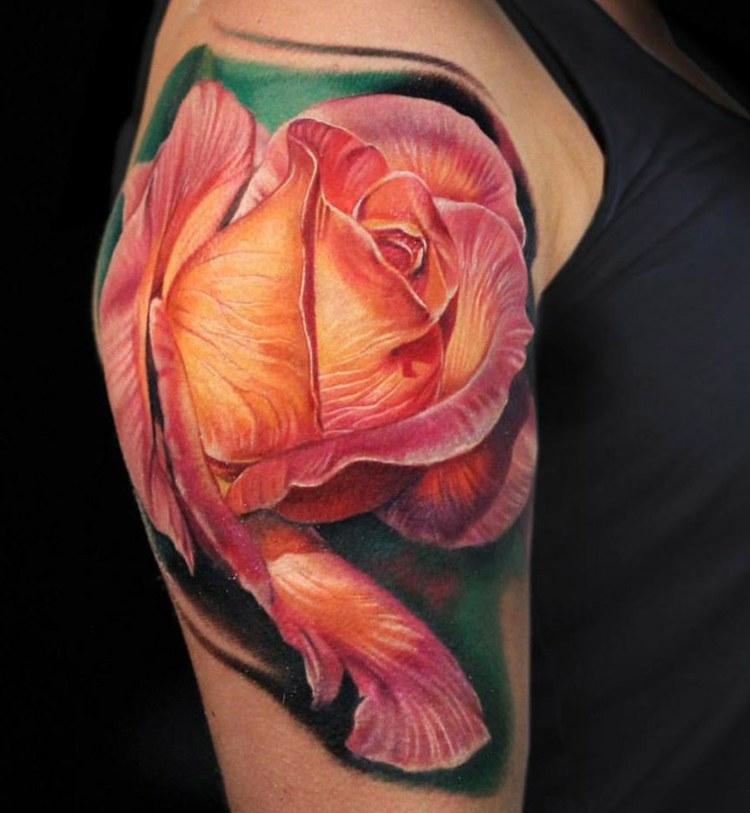 3d tattoo romantisch-rose-orange-rosa-realistische-blume