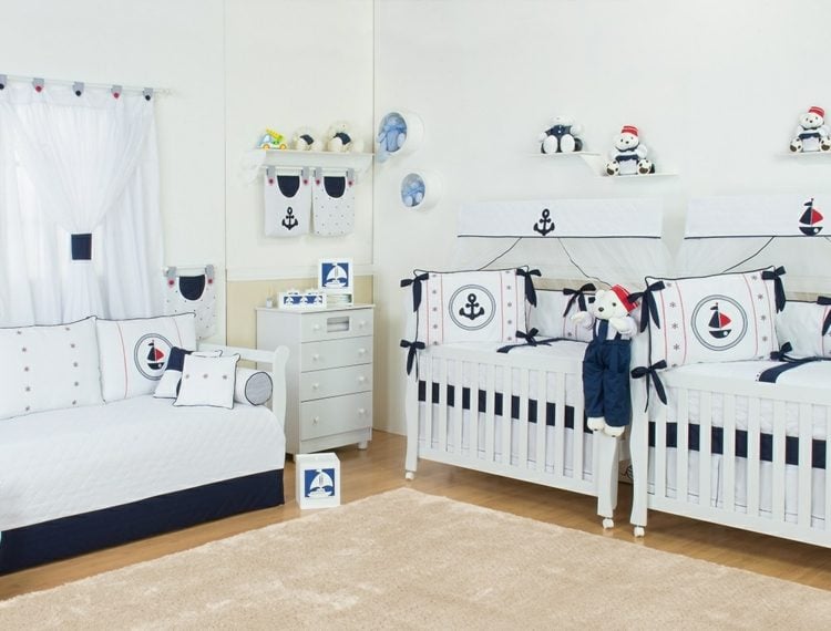 babyzimmer für zwillinge maritim-jungen-zimmer-einrichtung-blau-weiß