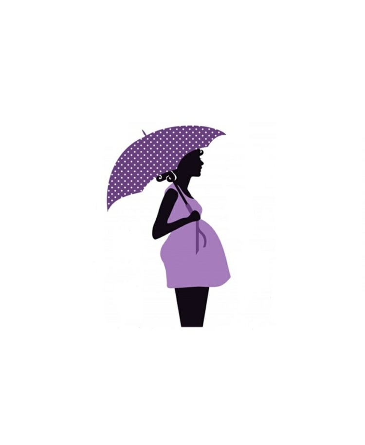fingerabdruck-baum-vorlage-schwangere-frau-lila-regenschirm-punkte-umstandskleidung