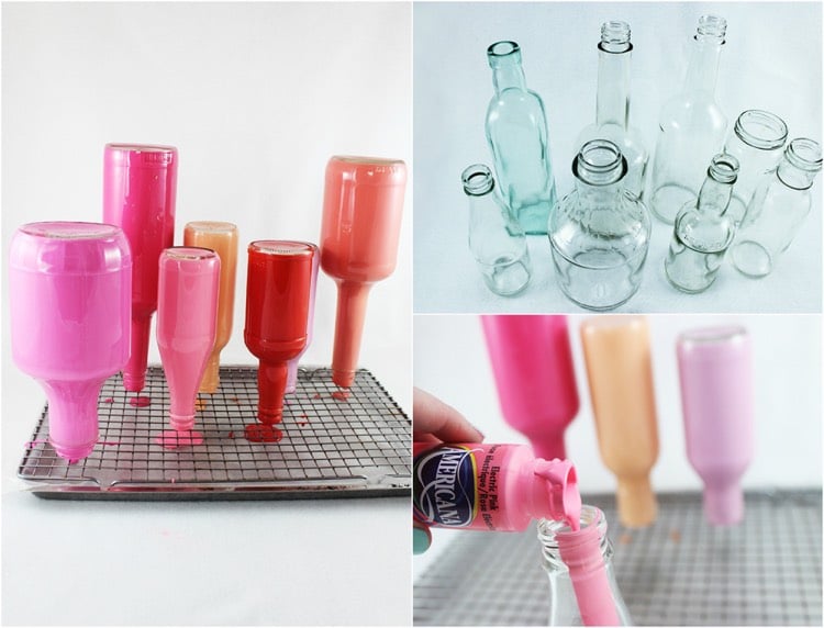 Recycling basteln -kinder-glasflaschen-vasen-acrylfarbe