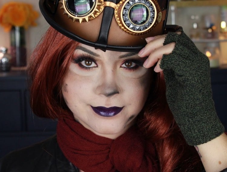 Karneval schminken Ideen für Damen im Steampunk Stil Pilotin schminken