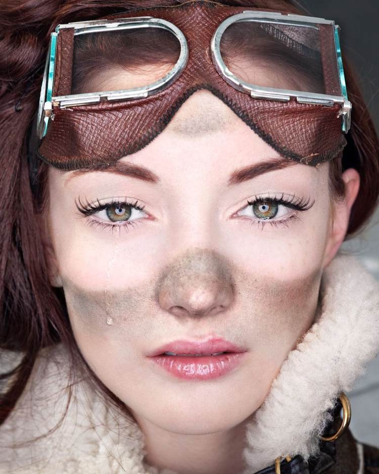 Steampunk schminken einfache Makeup Idee für Damen Pilotin schminken