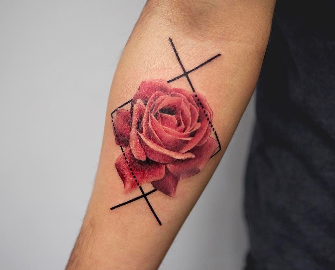 Tattoo Rose Fraun Unterarm Geometrisch Tattoomotive
