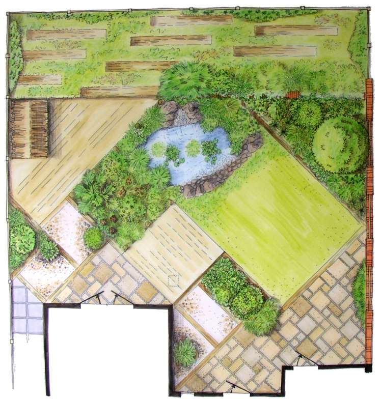 garten-quadrat-diagonale-bereiche-terrasse-teich-projekt