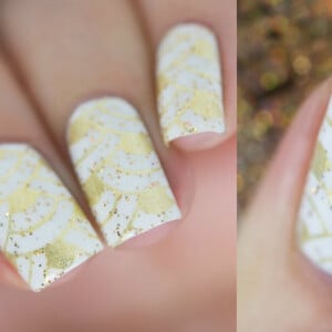 nägel-weiss-gold-trendmosaik-fischschuppen-muster